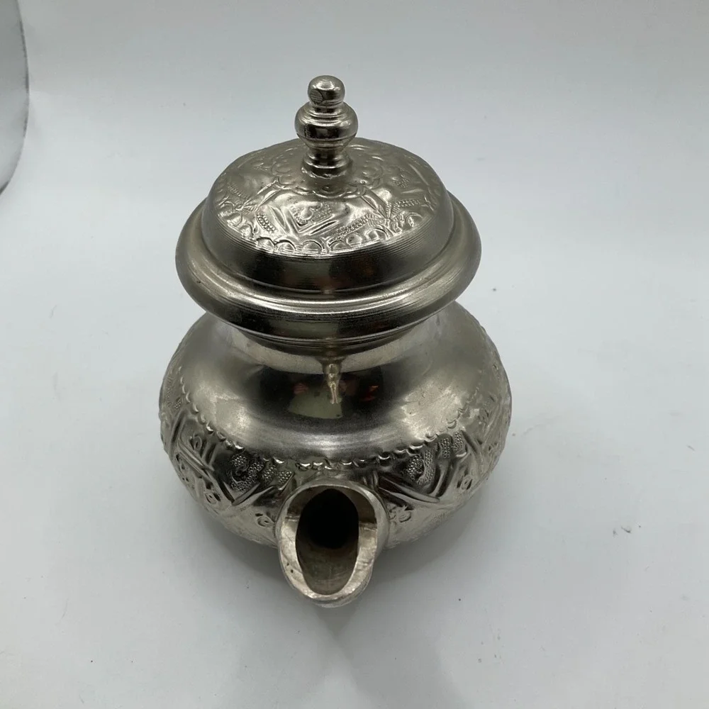 Vintage Moroccan Small‎ Teapot handcrafted hammered ornate Diamant Blanc Stamped